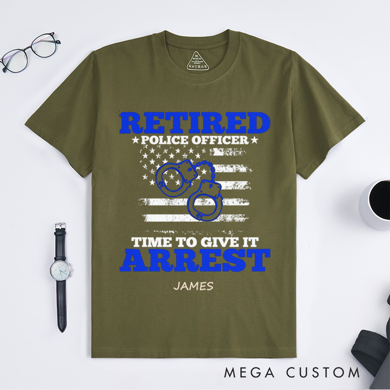 Personalized Retired Police Officer T-Shirt with Patriotic and Humorous Elements Design Gift for Police Officer T-Shirt