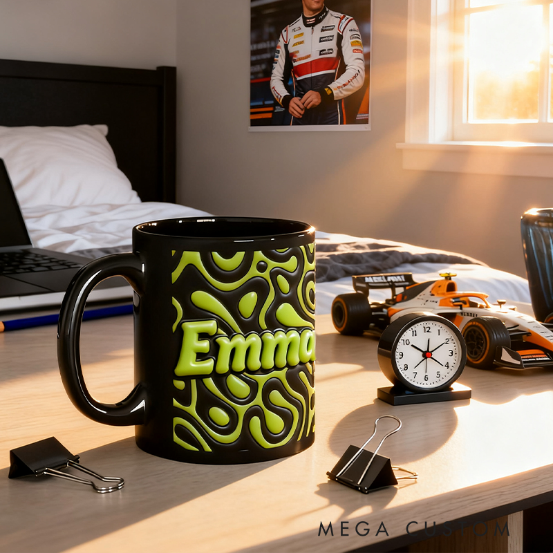 Personalized Racing Gifts Custom Name Coffee Mug with 3D Print Pattern F1 Style Cup for Car Enthusiasts