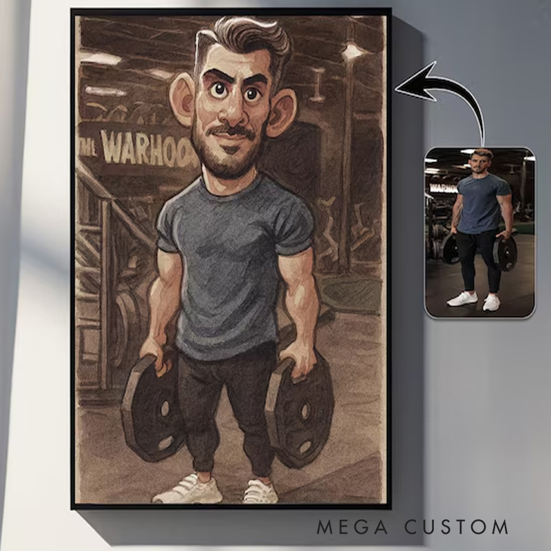 Personalized Gym Lover Couple Portrait Fitness Gifts Cartoon Weightlifter Portrait Bodybuilding Poster Fitness Gym Weightlifting Gym Gift ideas for Gym Lovers
