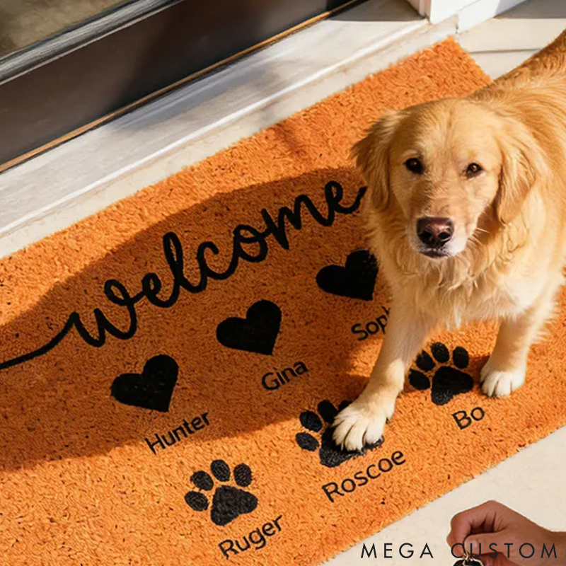 Personalized Pet Lover Welcome Family Heart Paw Doormat