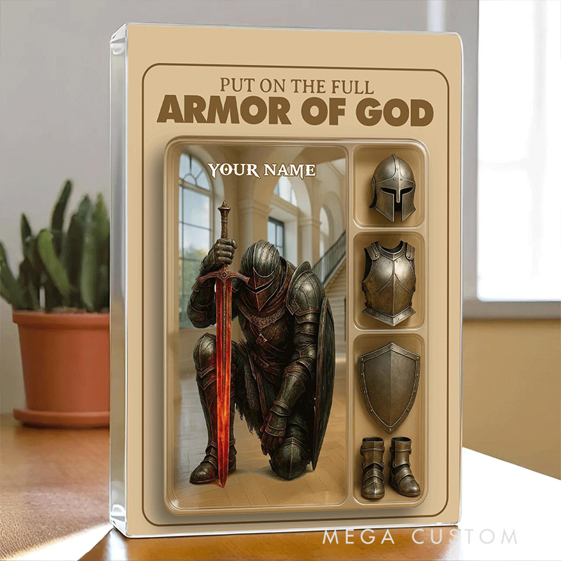 Personalized Put the Full Armor of God Acrylic Block with Custom Name Prayer Best Gift Religious Christian Gift for him