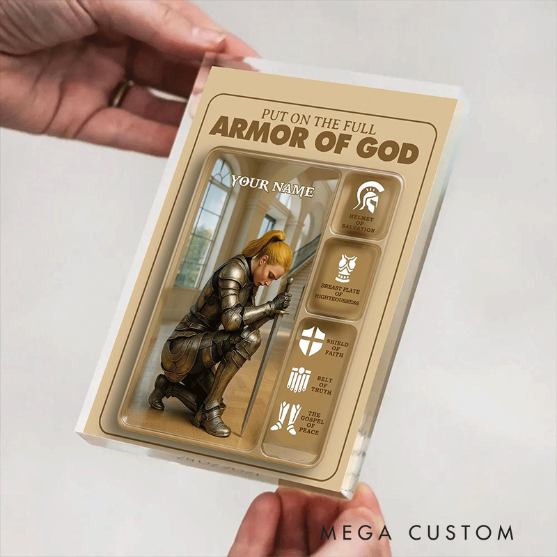 Personalized Put the Full Armor of God Acrylic Block with Custom Name Religious Christian Gift Faith Gift for Women and Girls