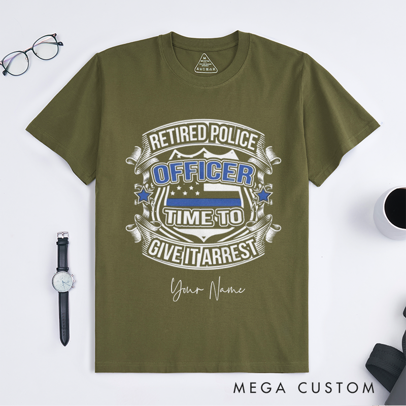 Personalized Retired Police Officer T-Shirt with Bold Graphics and Ribbon Banner Design Gift for Police Officer T-Shirt