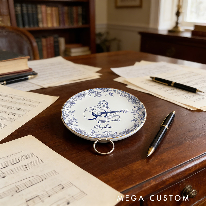 Personalized Guitar Girl Jewelry Dish Custom Photo and Name Music Gift for Girls Guitar Teacher Recital Gifts Guitarist Trinket Tray Band Ring Holder