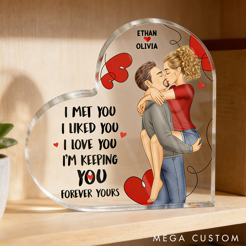 Personalized Couple Forever Yours Heart-Shaped Acrylic Plaque Custom Valentines Anniversary Gift For Couples