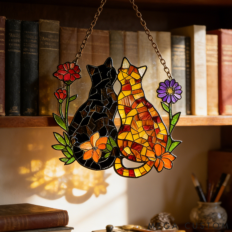 Personalized Cat Lover Funny Poppy Flower Decor Sun Catcher