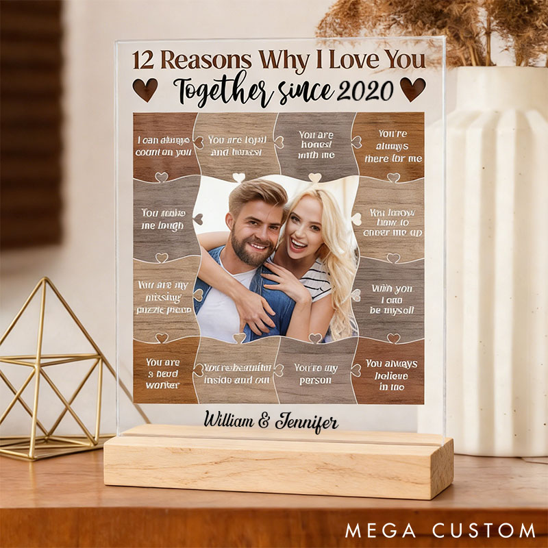 Personalized 12 Reasons Why I Love You Acrylic Plaque Custom Photo  Acrylic Plaque for Couple Anniversary Gift for Husband Wife Boyfriend Girlfriend