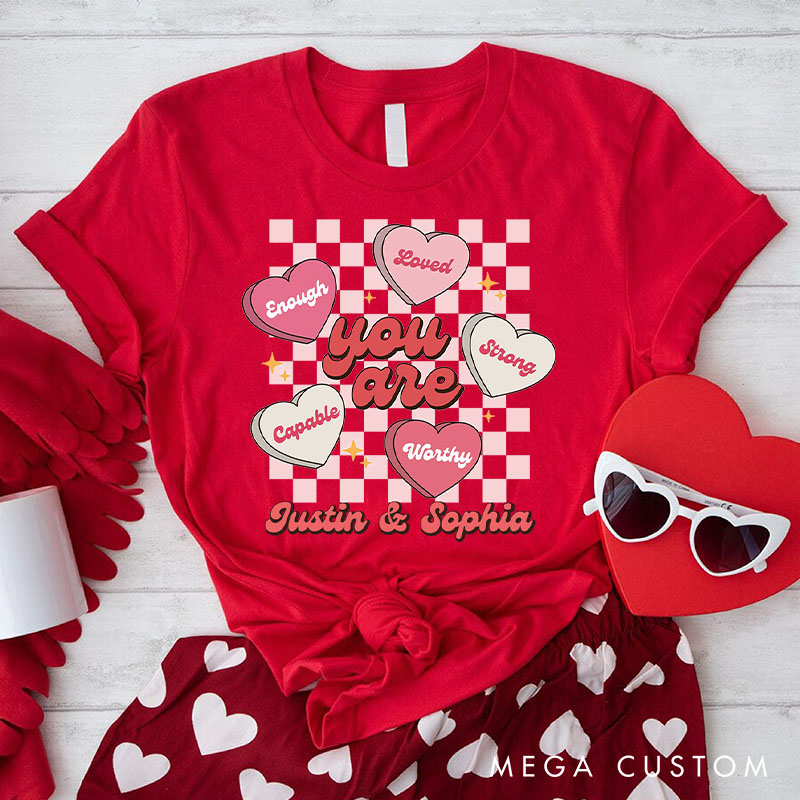 Personalized Couple Valentines Heart with Words Matching T-Shirt Valentine's Day Classic T-Shirt for Husband Wife Boyfriend Girlfriend Gift
