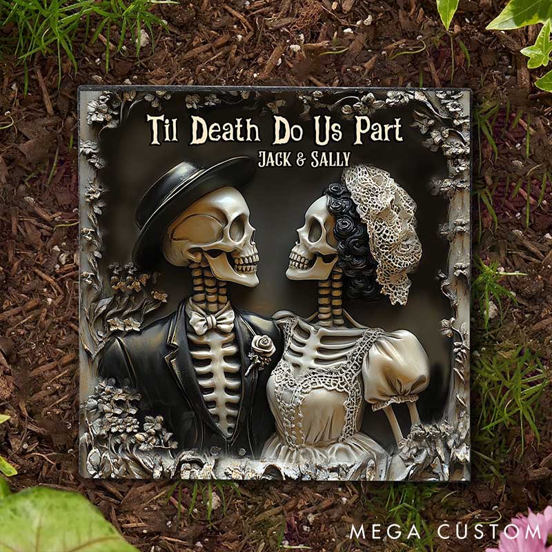 Personalized Skeleton Couple Til Death Do Us Part Rectangle Shaped Stone with Stand Skeleton Newlyweds Graphic 3D Print Stone Valentines Day Gift