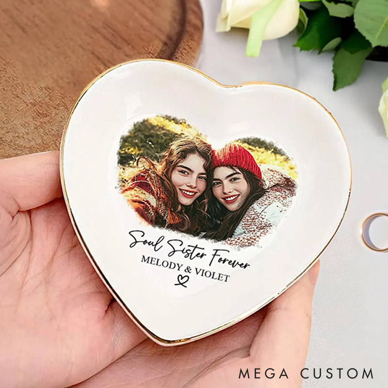 Personalized Bestie Photo Ceramic Trinket Jewelry Dish Custom Photo and Names Galentine Gift for Bastie Valentine Gift for Friendship