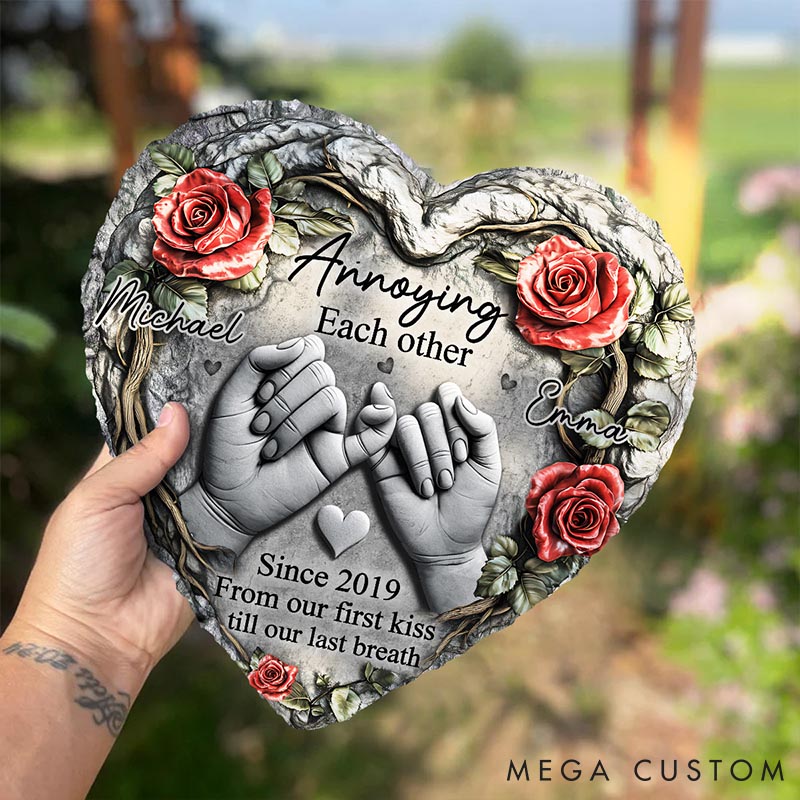 Personalized Couple From Our First Kiss Till Our Last Breath Heart Shaped Stone with Stand Custom Pinky Promise 3D Effect Stone Valentines Day Gift