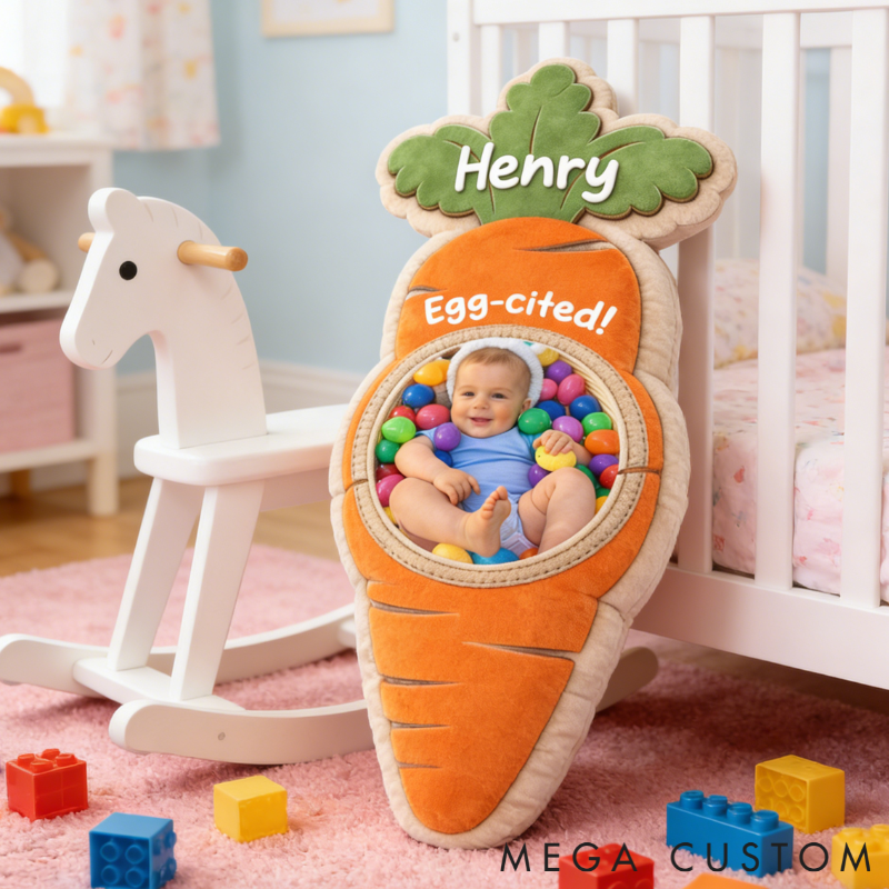 Personalized Funny Easter Carrot Shaped Pillow Custom Photo and Name Holiday Gift for Kids