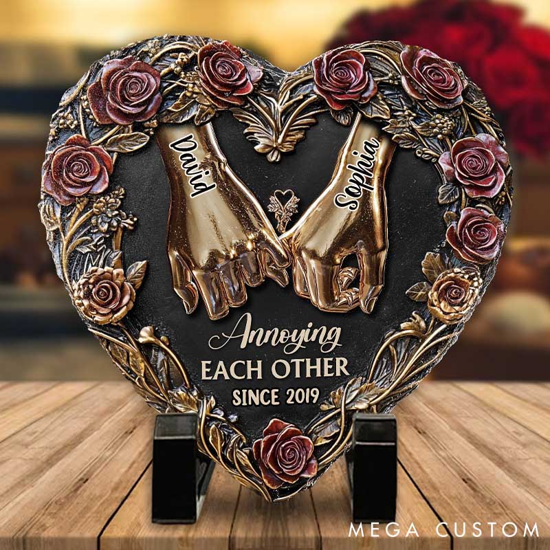Personalized Couple Annoying Each Other Since Heart Shaped Stone with Stand Custom Pinky Promise Imitation Copper 3D Effect Stone Valentines Day Gift