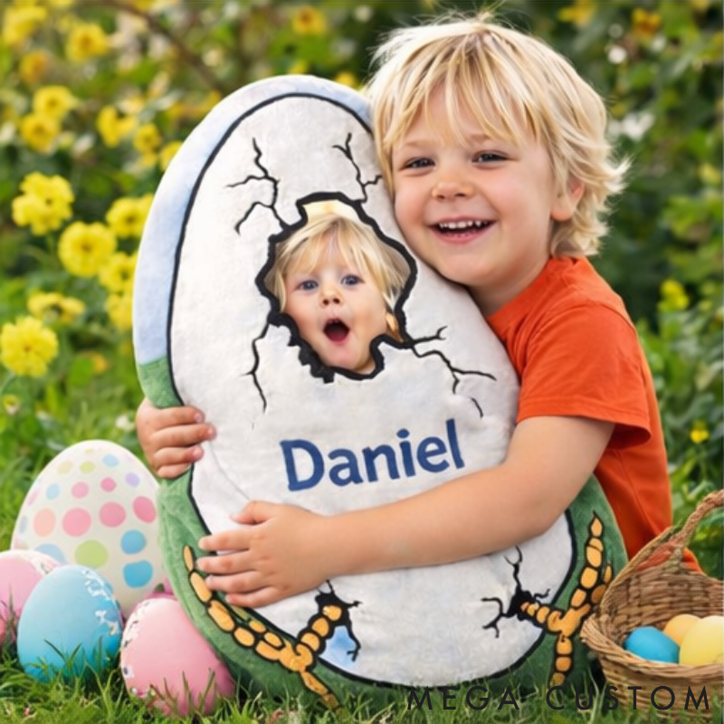 Personalized Funny Easter Egg Shaped Pillow Custom Face Photo and Name Novelty Holiday Gift for Kids