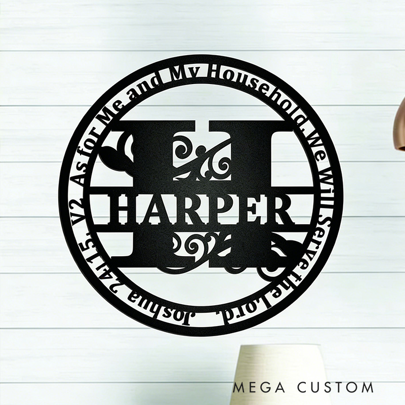 Personalized Joshua 24:14 Bible Verse Prayer Metal Sign with Custom Initial and Name Wall Art Wedding Gift Anniversary Gift Christian Religious Gift