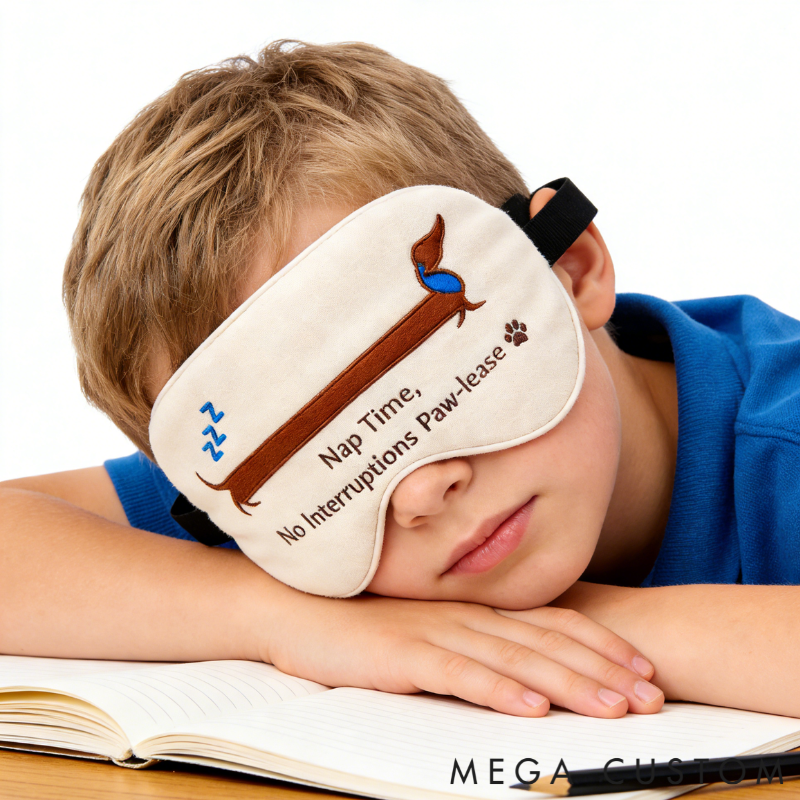 Personalized Embroidered Dachshund Humorous Sleep Mask Custom Text All Day Comfort Whimsical Sleep Pal
