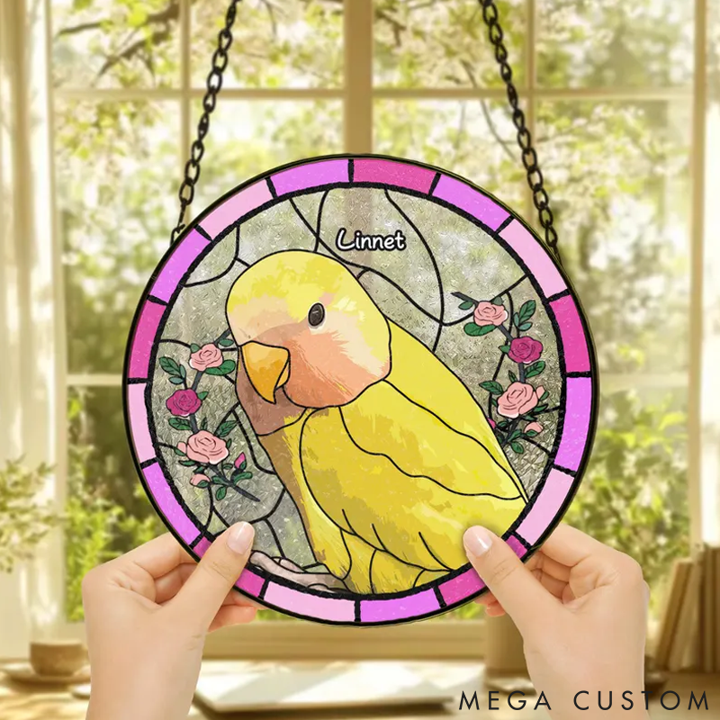 Personalized Pet Lover Funny Custom Lovebird Portrait Stained Sun Catcher