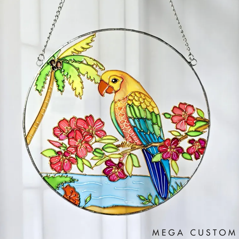 Personalized Pet Lover Funny Lovebirds Portrait Stained Sun Catcher