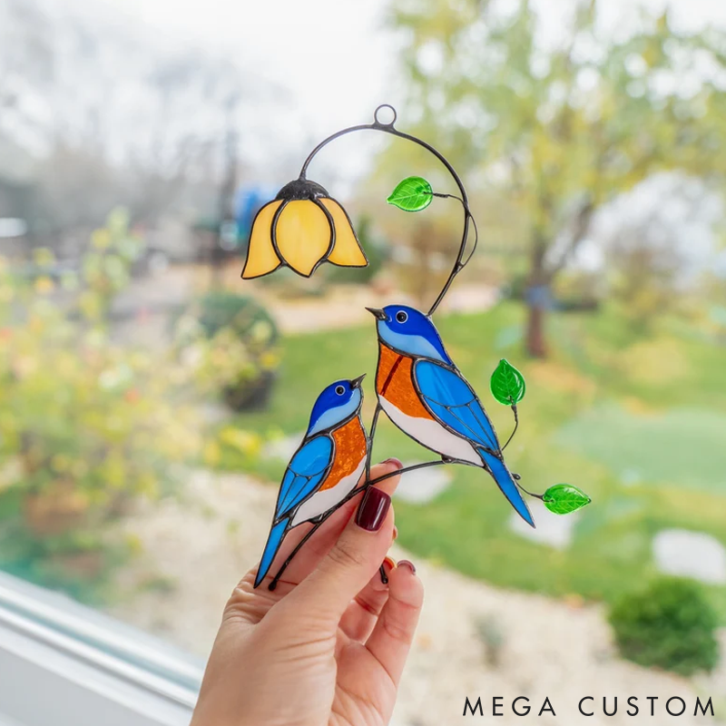 Personalized Pet Lover Funny Couple of Chickadees Stained Sun Catcher