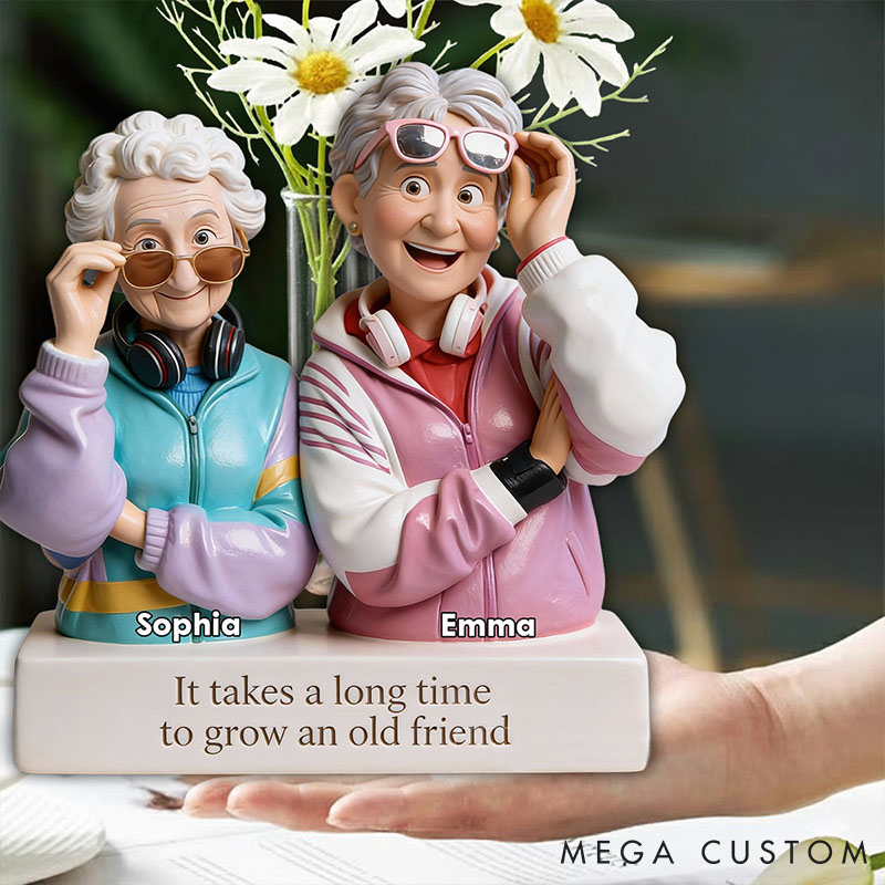 Personalized Photo It Takes a Long Time To Grow an Old Friend Acrylic Flower Vase Custom Shape Bestie Photo Portrait Vase Valentines Day Gift for Her