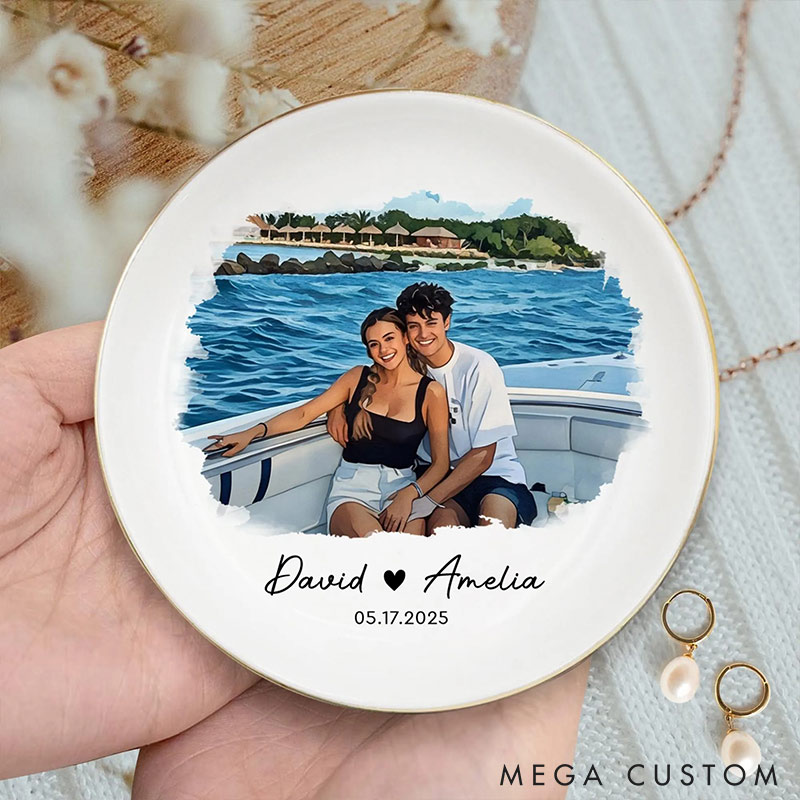 Personalized Couple Custom Photo Portrait Jewelry Dish with Name Keepsake Valentine's Gift for Wife Anniversary Gift for Girlfriend Unique Gift for Couple
