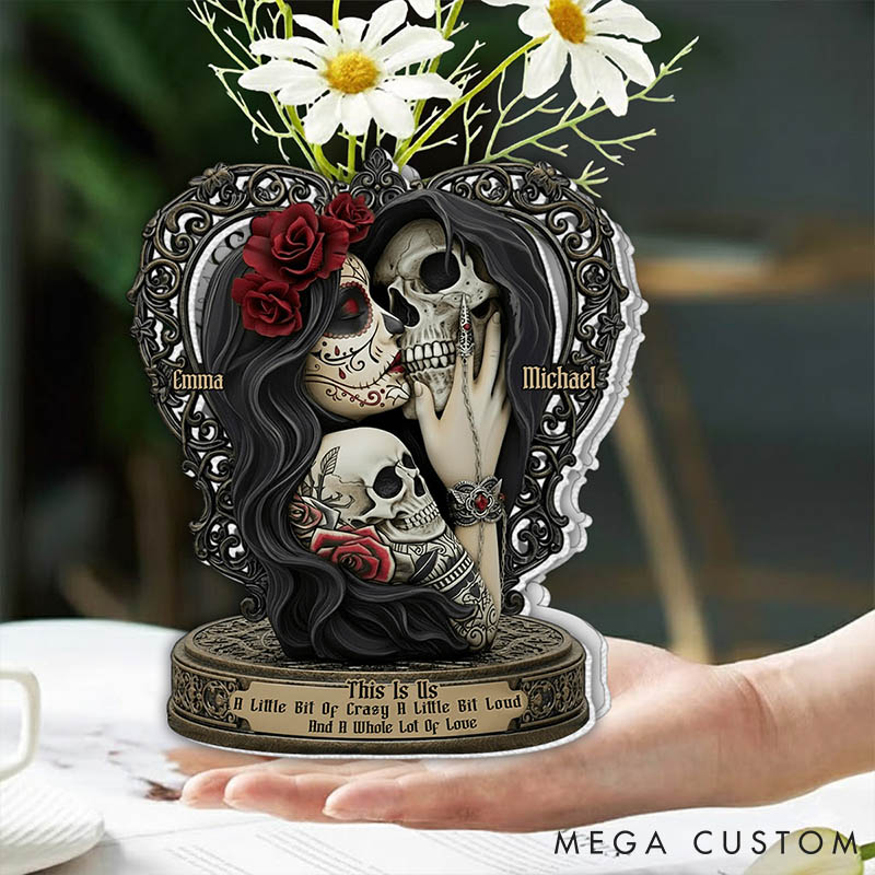 Personalized Skeleton Couple This Is Us Acrylic Flower Vase Custom Shaped Retro Gothic Graphic 3D Printed Vase Valentines Day Gift for Him Her