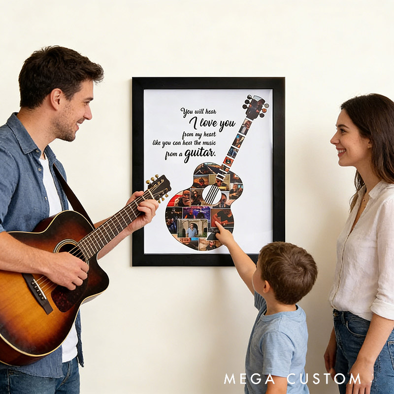 Personalized Multiple Photo Collage with Guitar Piano Other Instruments Picture Frame with Text Home Decor Birthdays Anniversaries Christmas Gifts for All Music Lovers