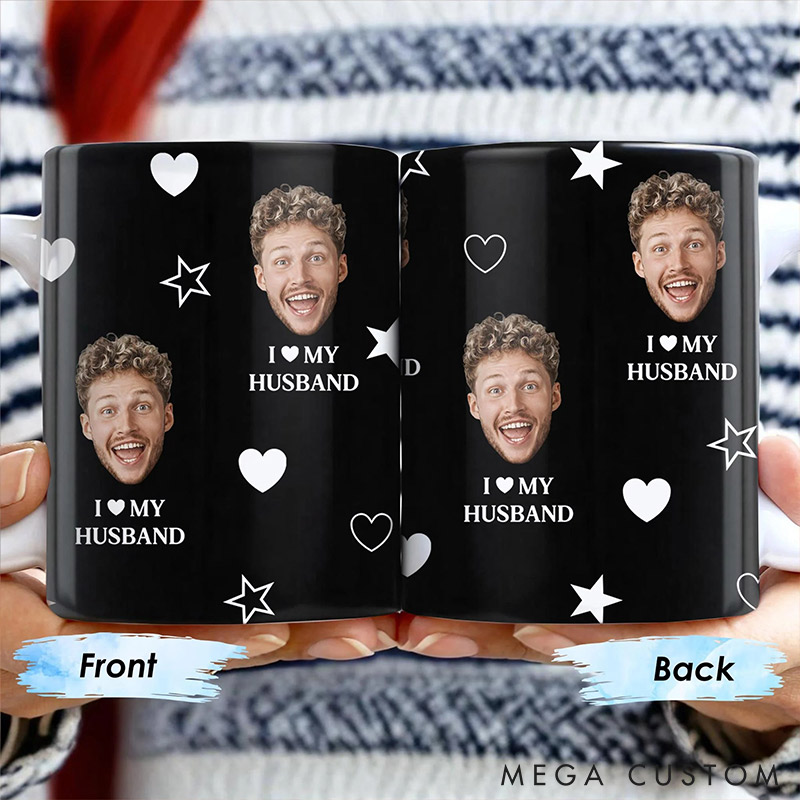Personalized Couple I love My Husband Mug Custom Photo Portrait  Mug Full Printed Funny Mug for Couple Valentine's Gift for Husband