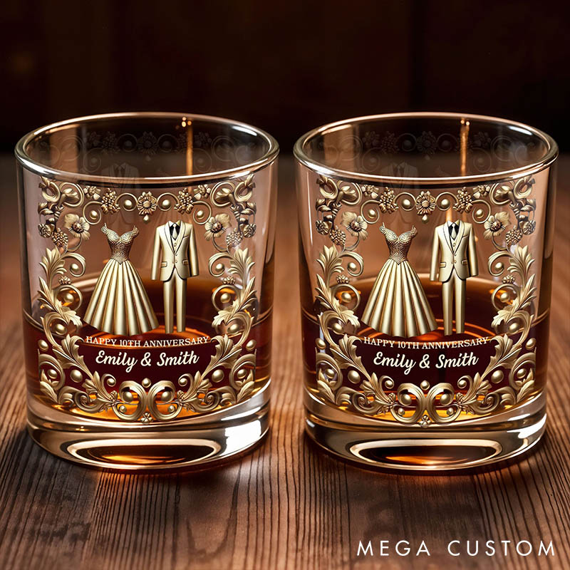 Personalized Happy Anniversary Whiskey Glass Set Celebrate Special Milestone Whiskey Glass Wedding Anniversary Valentines Gift for Couples