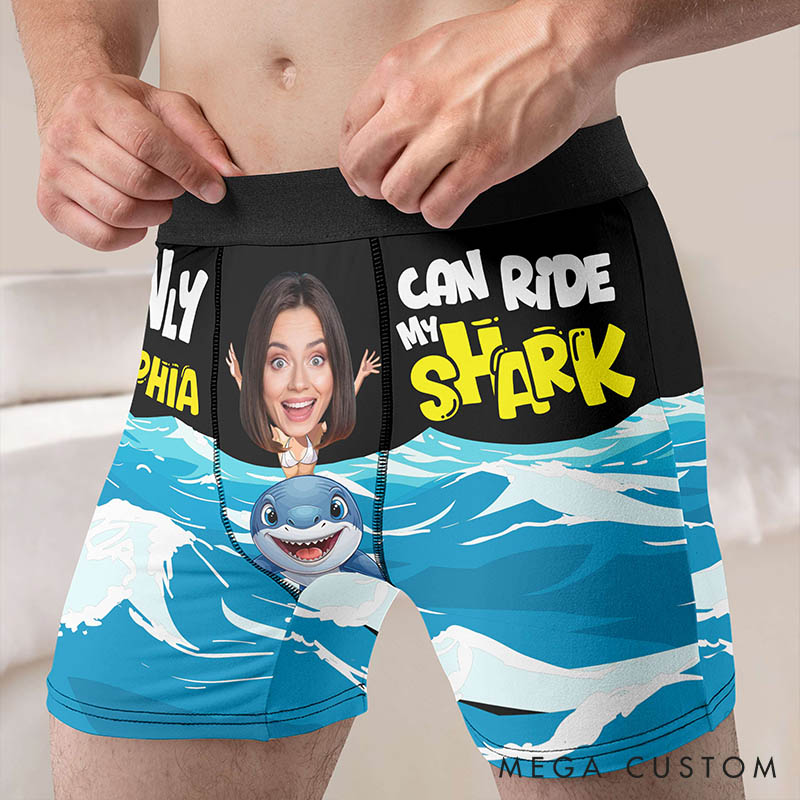Personalized Girlfriend Wife Face Boxer Brief Men Only Her Can Ride My Shark Underwear with Woman Face Photo Valentines Day Gift for Boyfriend Husband