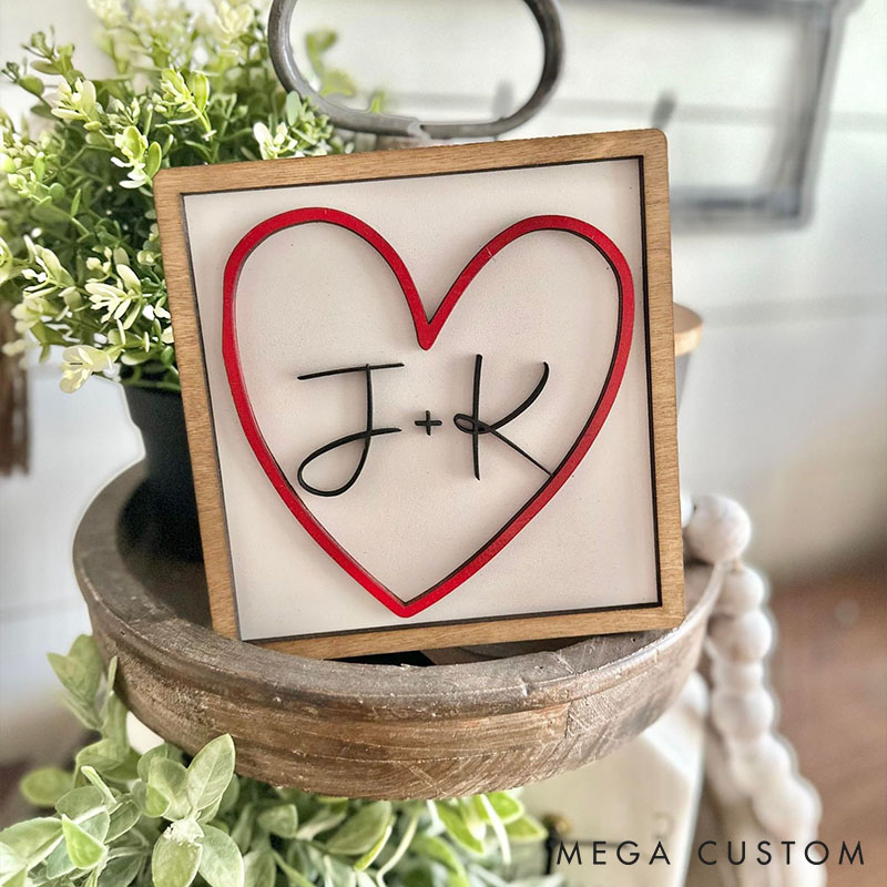 Personalized Initials Heart Sign Valentines Heart Signs with Initials Custom Couple Valentines Shelf Signs