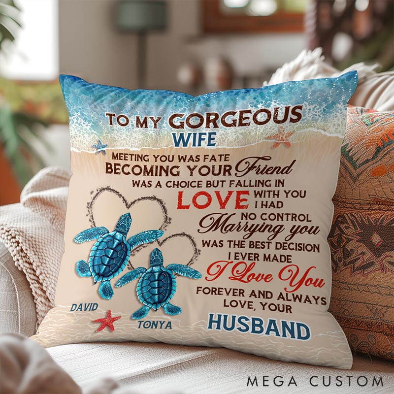 Personalized Sea Turtle Design Couple Throw Pillow Beach Design Home Pillow Valentine's Day gift for Couple Romantics Gift for Him Her