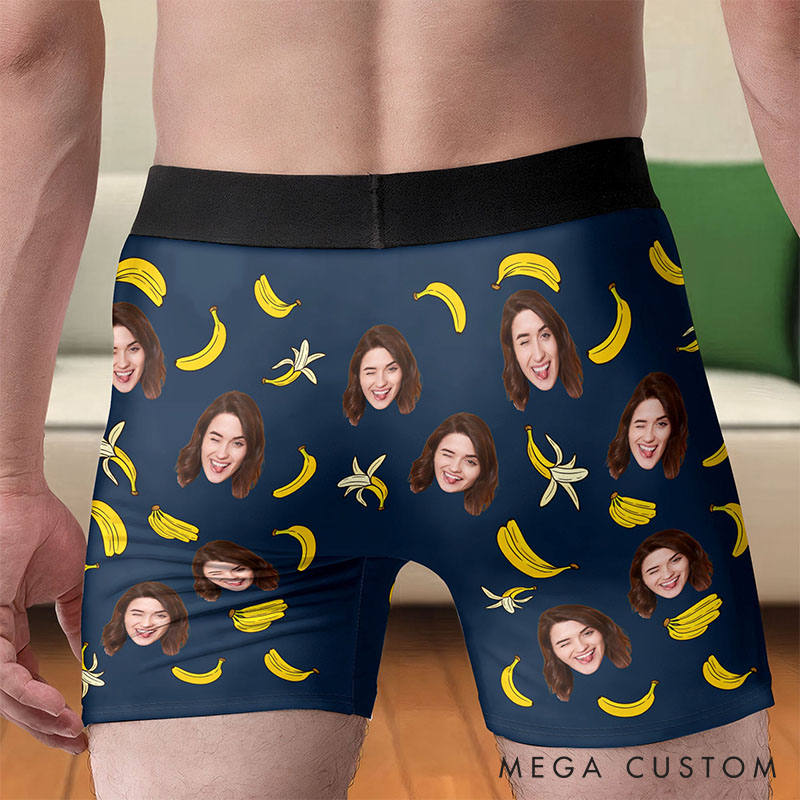 Personalized Girlfriend Wife Face Boxer Brief Only Her Can Eat This With Bananas Men Underwear with Photo Valentines Day Gift for Boyfriend Husband