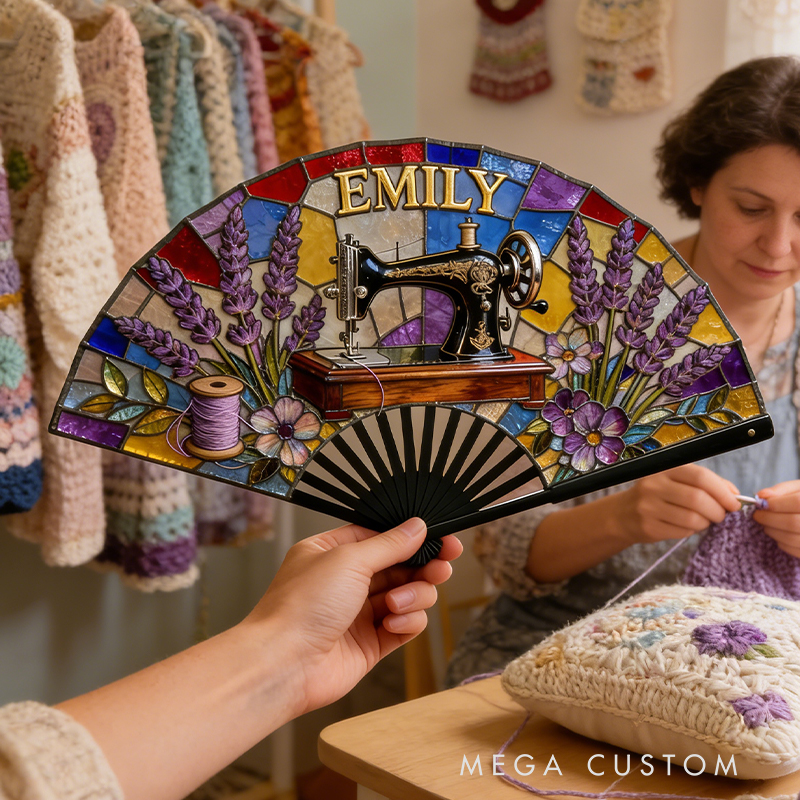 Personalized Sewing Machine Pattern Fan the Perfect Gift for Embroidery Enthusiasts