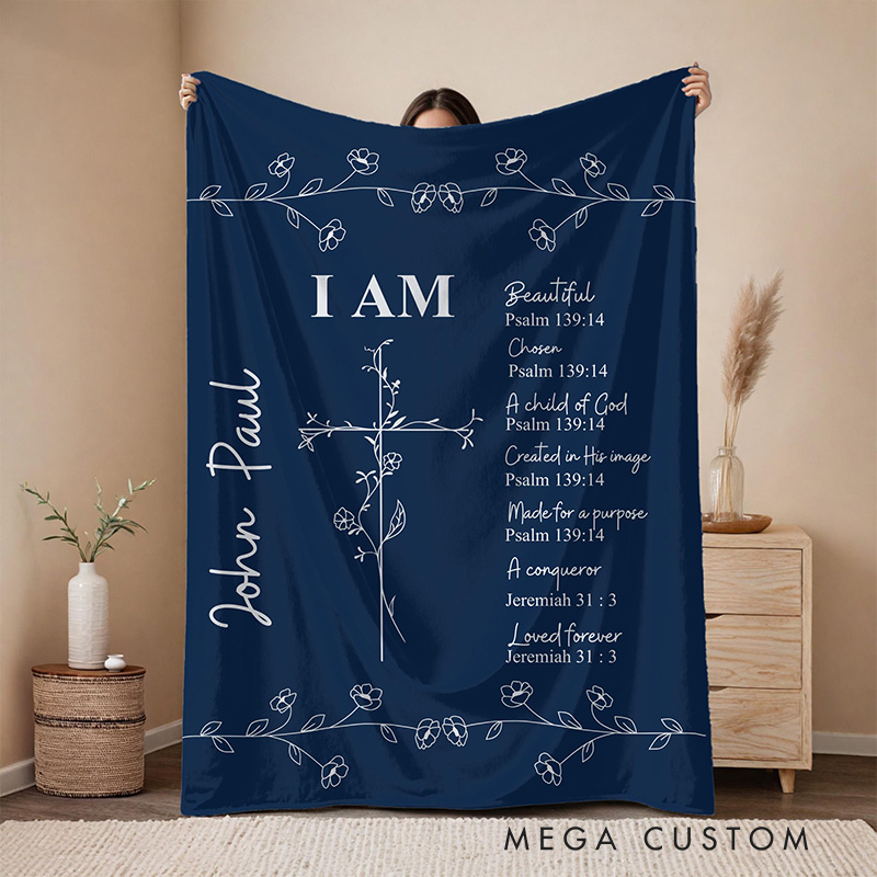 Personalized Bible Verse Throw Blanket with Custom Name Floral Cross Blanket Faith Home Decor Religious Gift Christian Gift for her 