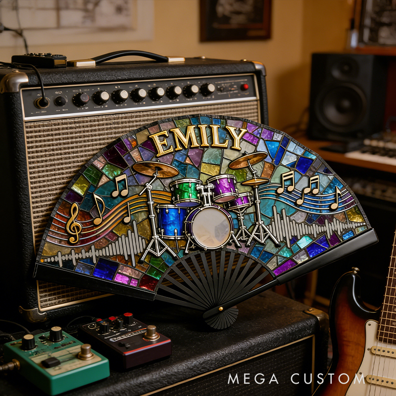 Personalized Drum Set Rhythm Pattern Fan the Perfect Gift for Music Lovers
