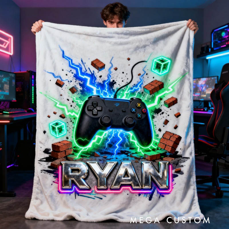 Personalized Cyberpunk Game Controller Blanket with Your Name Perfect Gift for Game Lovers Kids Birthdays Holidays Other Occasions