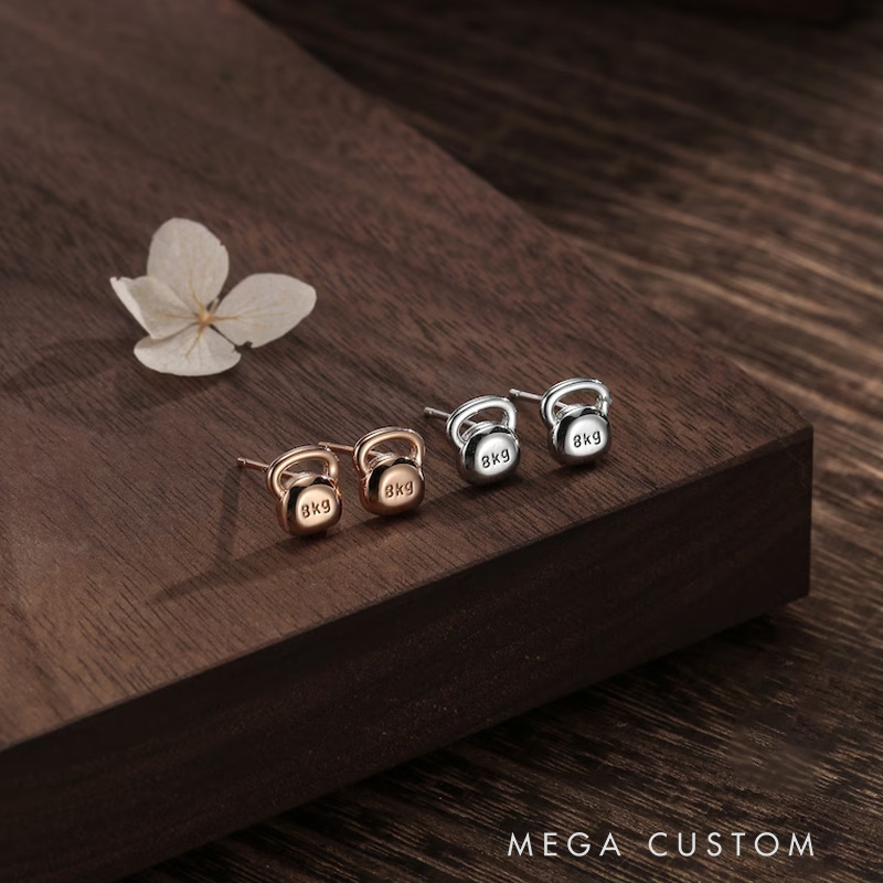 Personalized Sterling Silver Kettlebell Stud Earrings Gym Kettlebell Stud Earrings Fun Earrings Exercise Lover Earrings for Gym Lovers