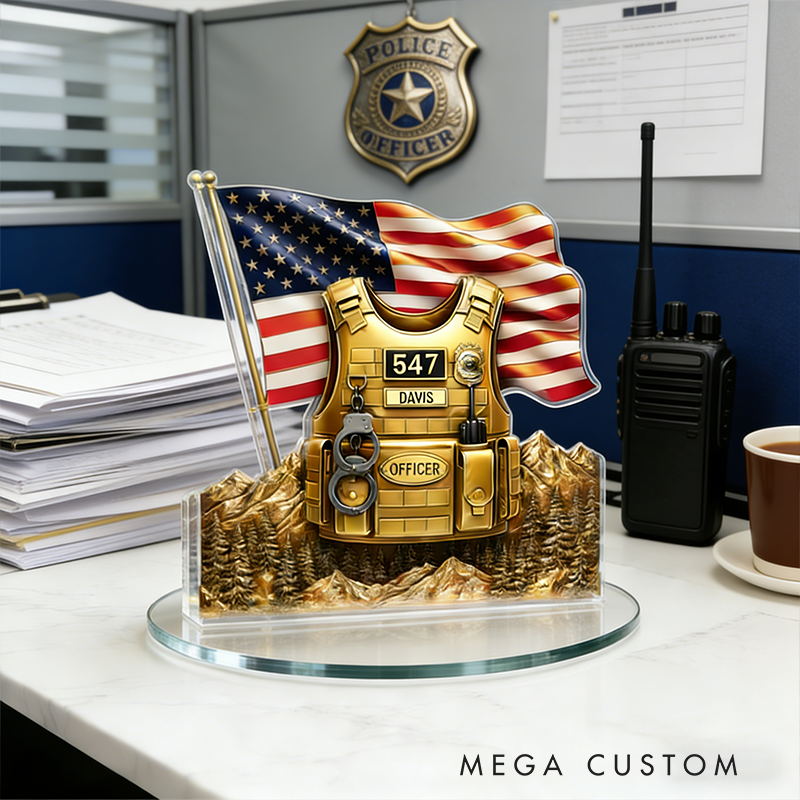 Personalized Police Gifts Custom Name and Badge Number Acrylic Desk Decor for Officer Policeman Husband or Coworker Appreciation Gift