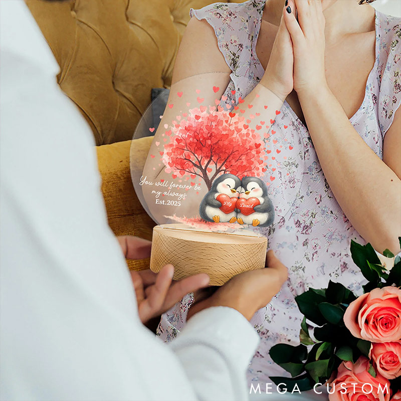 Personalized Penguin Design Couple Night Light Custom Names Year Lamp Valentine's Day Gift for Couple Anniversary Gift for Him Her