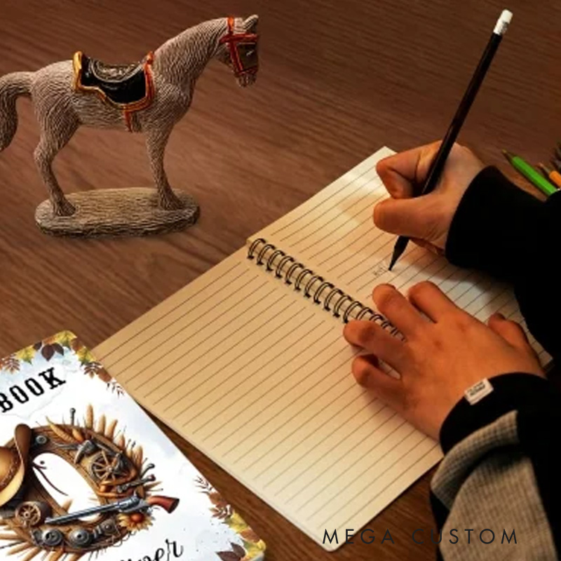 Personalized Initial Name Western Style Spiral Notebook Softcover Lined Notebook Country Rustic Journal Gift for Cowboys Riding Lovers Equestrian Lovers