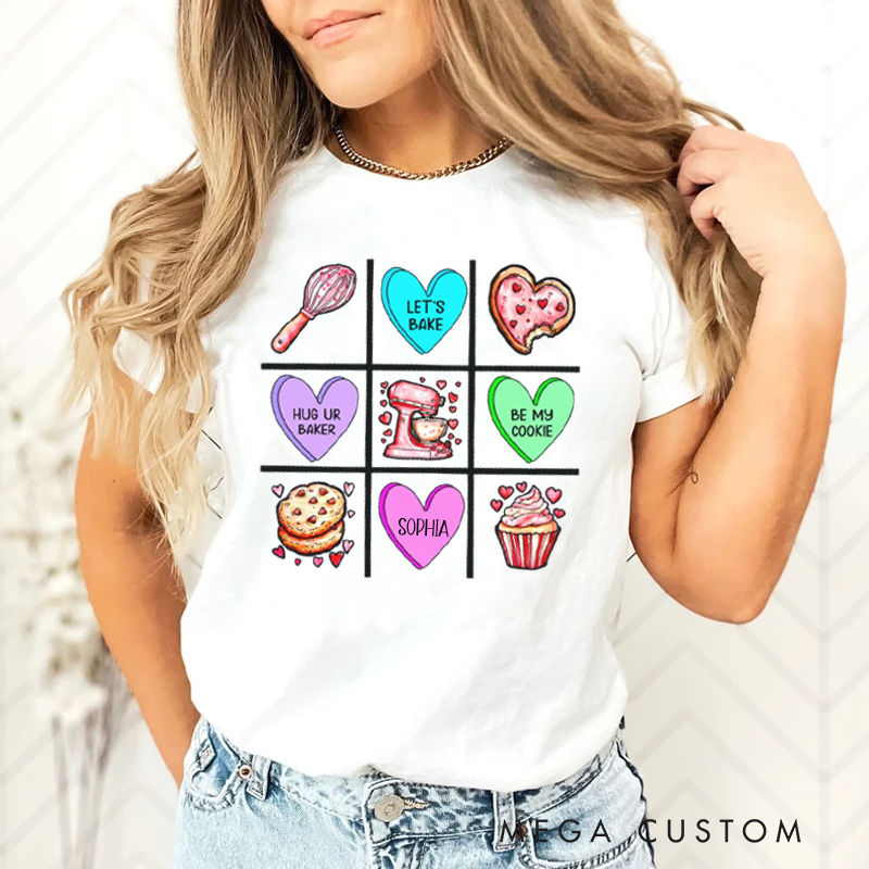 Personalized XOXO Baking Classic T-shirts Let's Bake Tshirt with Name Be My Cookie Tee Valentine's Day Gift for Women Baking Lover Her