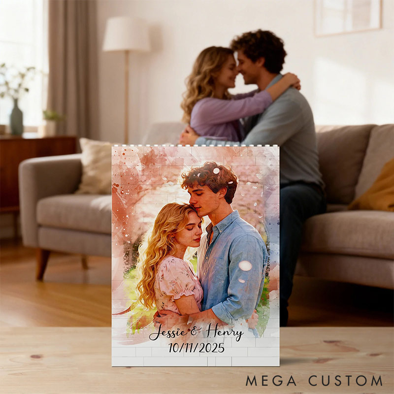 Personalized Couple Photo Art Building Blocks Custom Name Date Photo Blocks Valentine's Day Gift for Boyfriend Girlfriend Husband Wife Anniversary Gift