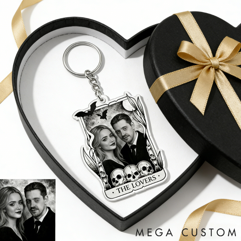 Personalized Couple Portrait Acrylic Keychain Custom Photo Elegant Holiday Gift for Lovers