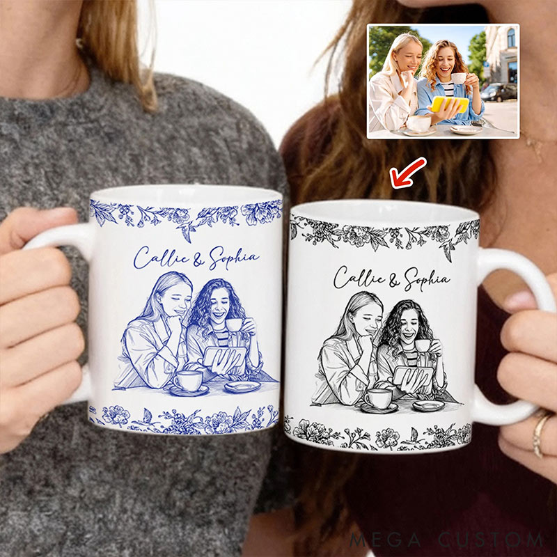Personalized Custom Photo Art Mug with Name Bestie Mug Valentine's Mug Galentine's Day Gift for Friendship Anniversary Mug for Bestie