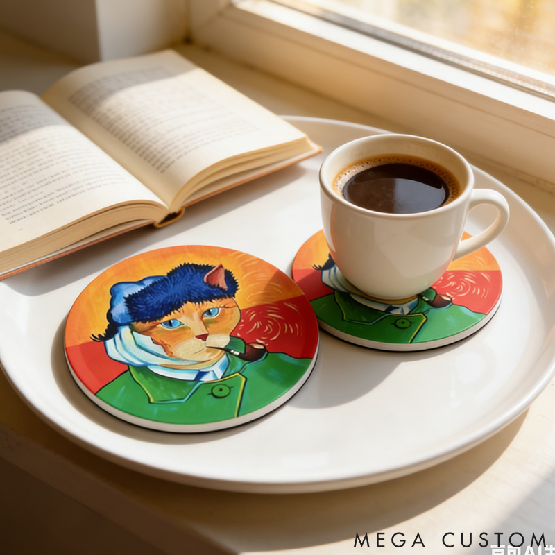 Personalized Cat Lover Whimsical Cat Illustration Decorative Coasters Gift For Pet Lover For Cat Lover Coasters