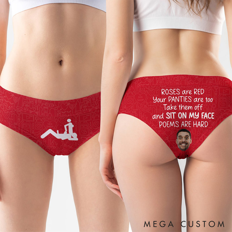 Personalized Boyfriend Husband Face Briefs Women Roses Are Red Your Panties Are Too Underwear with Man Photo Valentines Day Gift for Girlfriend Wife