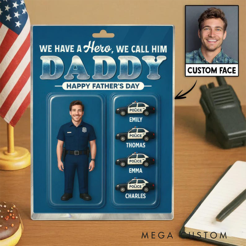 Personalized Police Gifts Custom Face and Kids Names Acrylic Plaque Police Dad Gift Custom Character Figure Block for Husband or Father