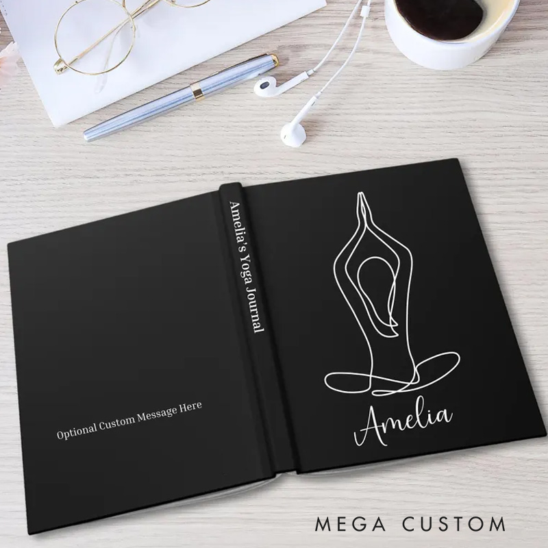 Personalized Leather Cover Notebook Daily Yoga Journal Instructor Custom Wellness Notebook Luxury Hardback Wellness Journal Notebook Gift for Yoga Lover 