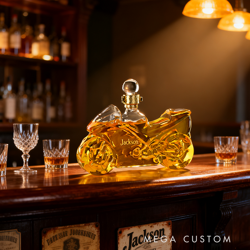 Personalized Whiskey Gifts Custom Name Motorcycle Shaped Whiskey Decanter Bottle for Men Biker Bar Decor Gift